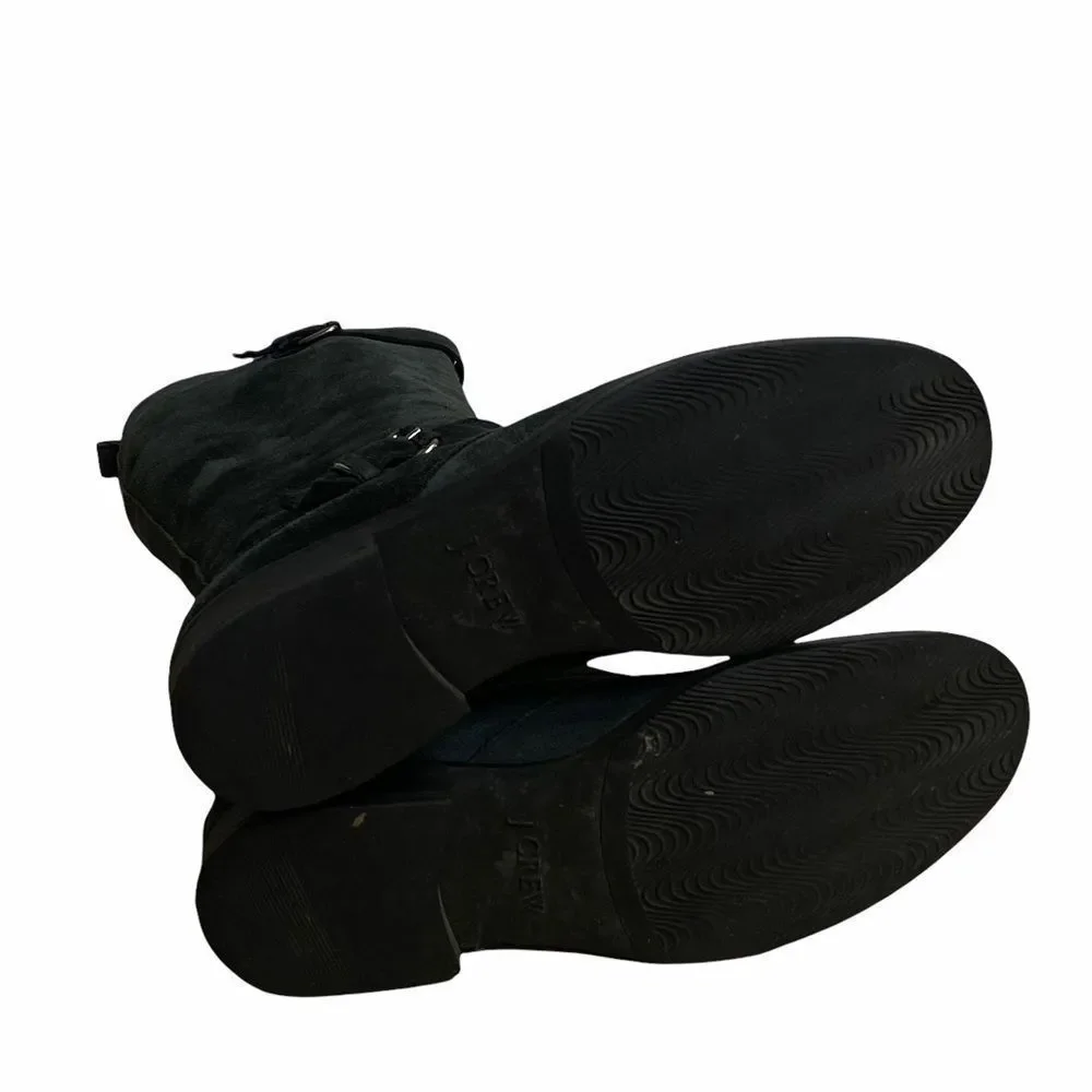 J. CREW Moto Biker Women’s Sz 8 Buckle Motorcycle Black Suede Leather Boots